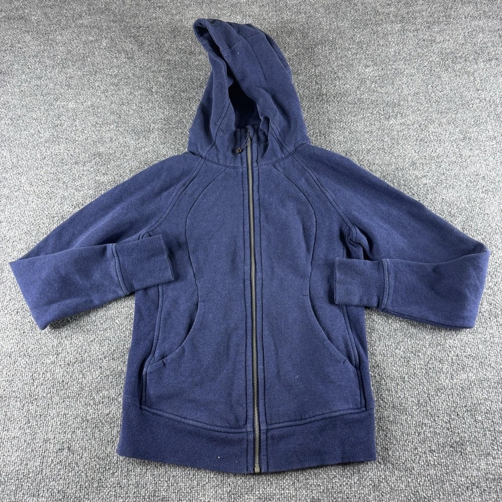 Lululemon Hoodie Womens 6 Blue Fleece Scuba Full Zip Raglan Pockets Logo